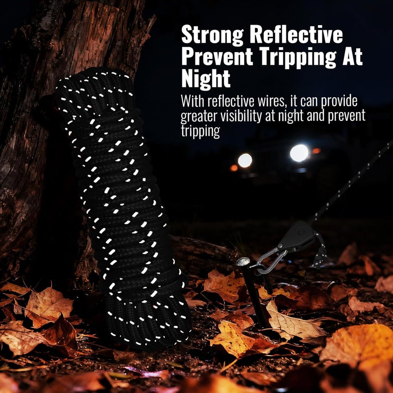 SOHIDAS Camping Rope Reflective Tent Rope Guyline with Ratchet Pulley, Tarp Tie Down Ropes for Tent Tarp, Canopy Shelter, Camping, 13ft Adjustable Guy Line for Canopy Tent 4 Pack Guy Lines Tents Cords - Image 5